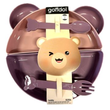 Gondol étkezési szett  7 db - lila/rózsaszín maci