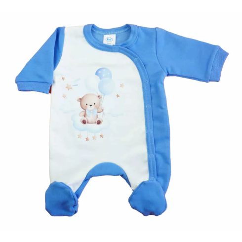 Belül bolyhos elöl patentos hosszú ujjú baba rugdalózó macis mintával kék (62)