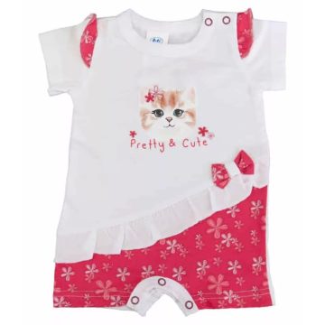 Bébi fodros napozó cicás mintával  Virágos (68)