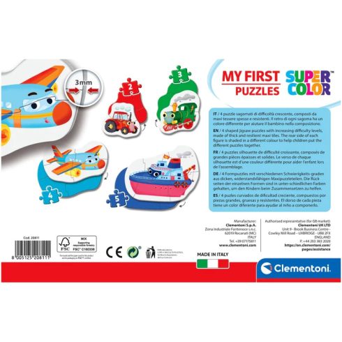 Clementoni Járművek 4 az 1-ben Supercolor formapuzzle