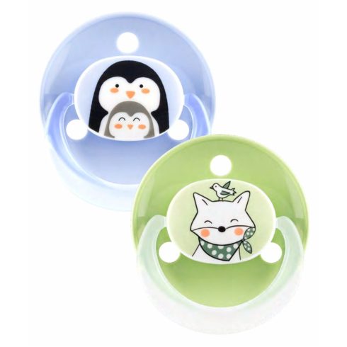 Baby-Nova cseresznye alakú szilikon cumi 0-24 hó 2 db - pingvin/róka 