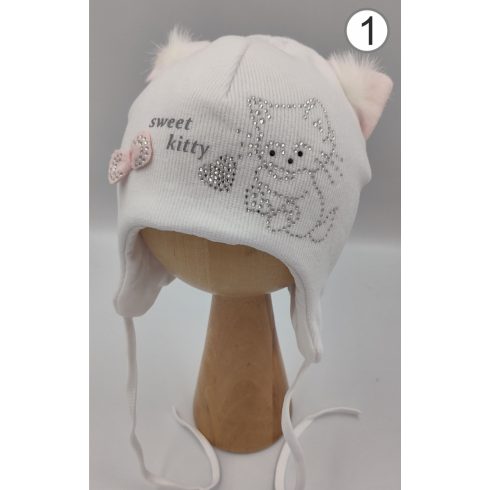 Marika téli sapka pamuttal bélelve (42) - "KOTEK" fehér