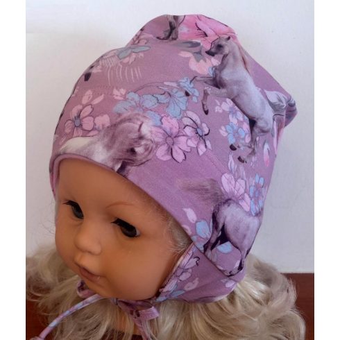 Minimanó Pamut sapka (44) - rózsaszín virágos