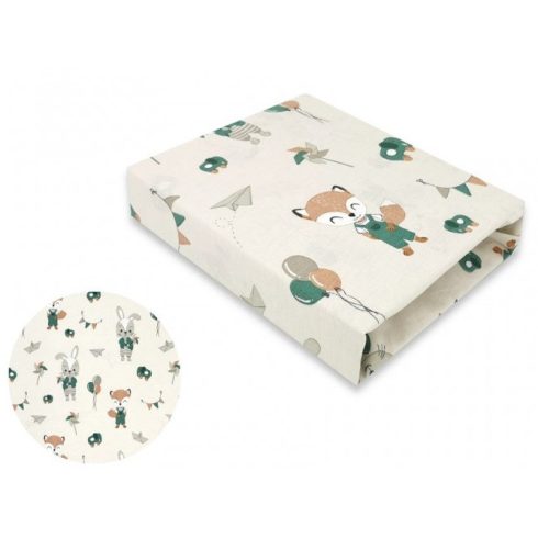 Baby Shop pamut,gumis lepedő 80*160 cm  - bézs róka és nyuszi 