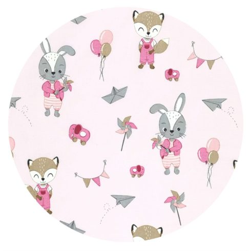 Baby Shop pamut,gumis lepedő 80*160 cm  - rózsaszín róka és nyuszi 