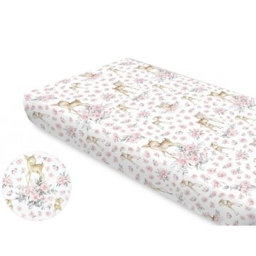 Baby Shop pamut,gumis lepedő 80*160 cm - Rózsaszín őzike
