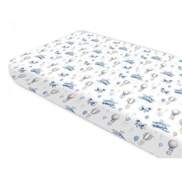 Baby Shop pamut,gumis lepedő 80*160 cm - kék repülőgép 