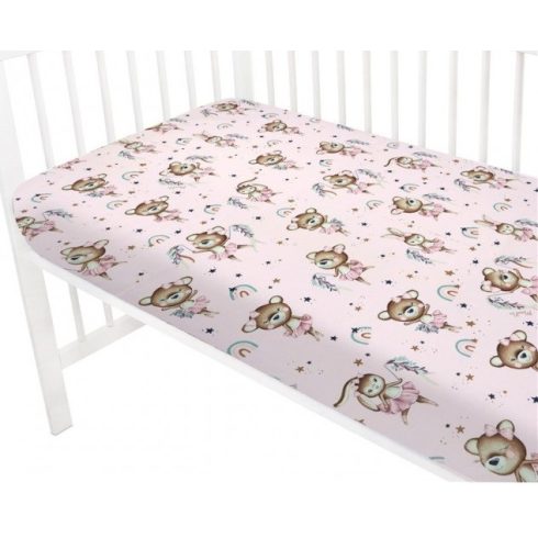 Baby Shop pamut,gumis lepedő 80*160 cm - Kis balerina rózsaszín 