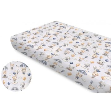   Baby Shop pamut,gumis lepedő 80*160 cm  - kék lufis állatok 