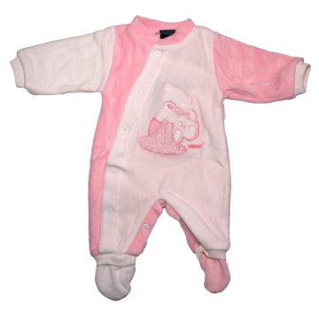   Trimex plüss hosszú ujjú elöl patentos rugdalózó  (44) - fehér/rózsaszín álmos maci