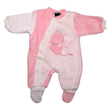   Trimex plüss hosszú ujjú elöl patentos rugdalózó  (44) - fehér/rózsaszín párnás maci