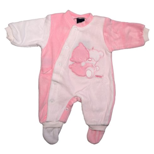 Trimex plüss hosszú ujjú elöl patentos rugdalózó (68) - fehér/rózsaszín párnás maci