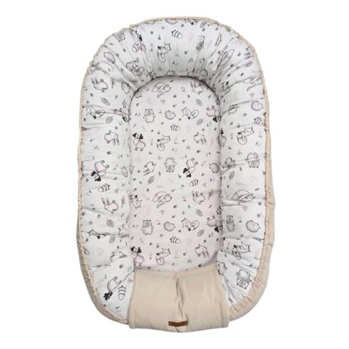 Babafészek Pamutvászon/Pike 90x55 cm  - Rózsaszín Erdei Állatok