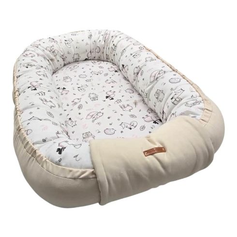 Babafészek Pamutvászon/Pike 90x55 cm  - Rózsaszín Erdei Állatok