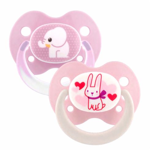 Baby-Nova szilikon fogszabályzós cumi 0-6 hó 2db/csom - nyuszi/elefánt  rózsaszín 