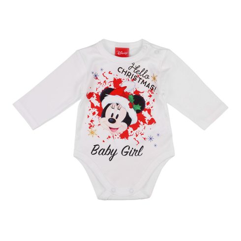 Disney Baby hosszú ujjú body 74cm fehér - Minnie "Hello Christmas Baby girl"