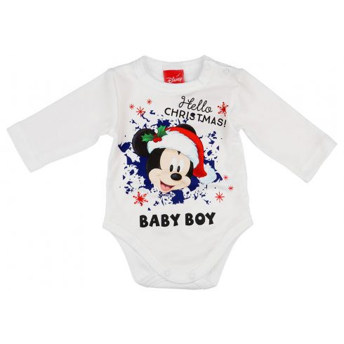 Disney Baby hosszú ujjú body 62cm fehér - Mickey "Hello Christmas Baby boy"