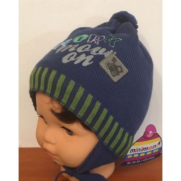   Minimanó téli kötött sapka pamuttal bélelve (44-46) kék work
