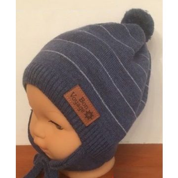   Minimanó téli kötött sapka pamuttal bélelve (46-48) kék csíkos 