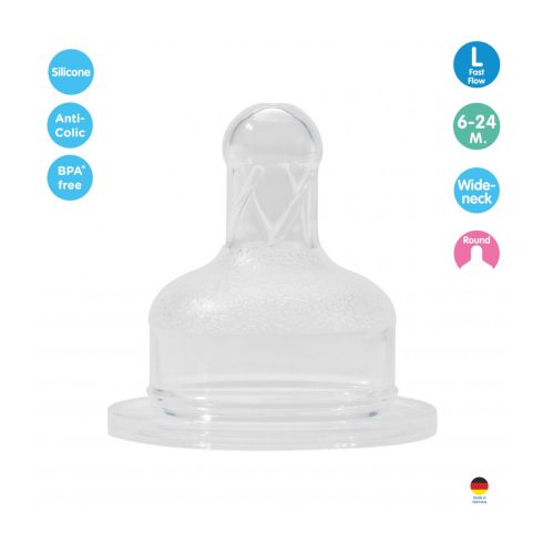 Baby-Nova Szilikon etetőcumi gömbölyű szélesnyakú üvegre gyors 6-24hó 2db