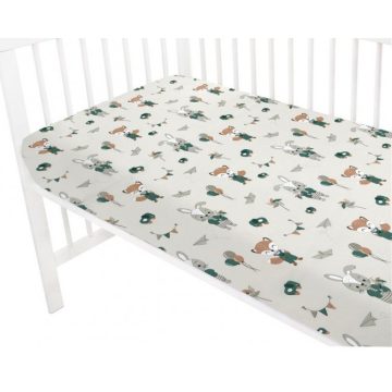   Baby Shop 70*140 cm pamut,gumis lepedő - bézs róka és nyuszi 