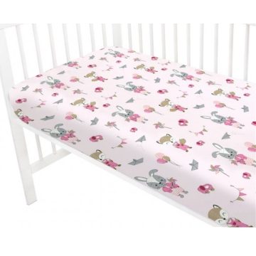   Baby Shop 70*140 cm pamut,gumis lepedő - rózsaszín róka és nyuszi 