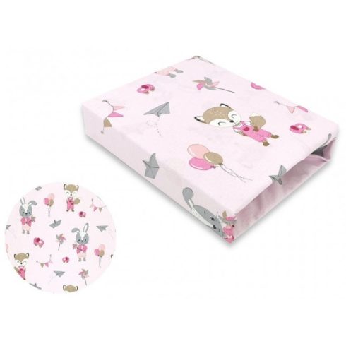 Baby Shop 70*140 cm pamut,gumis lepedő - rózsaszín róka és nyuszi 