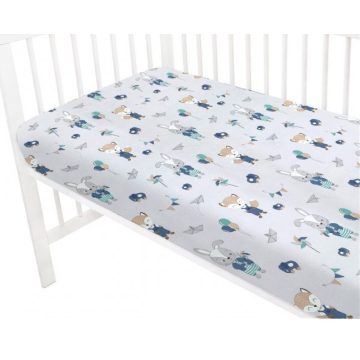   Baby Shop 70*140 cm pamut,gumis lepedő - kék róka és nyuszi 