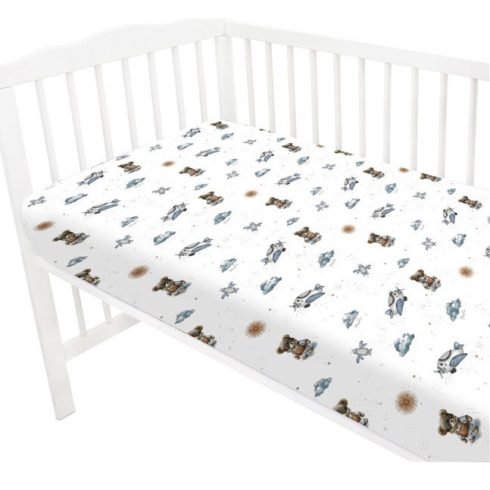 Baby Shop 70*140 cm pamut,gumis lepedő - kék maci