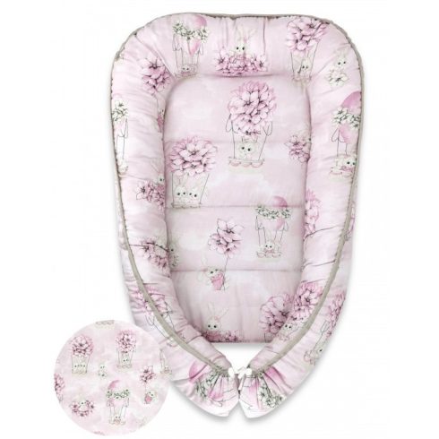 Baby Shop babafészek 55x75 cm - rózsaszín virágos nyuszi 