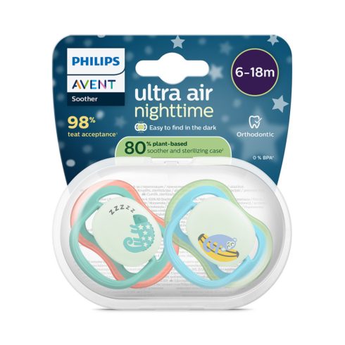Philips AVENT SCF376/28 Játszócumi Ultra air éjszakai 6-18hó fiús 2db