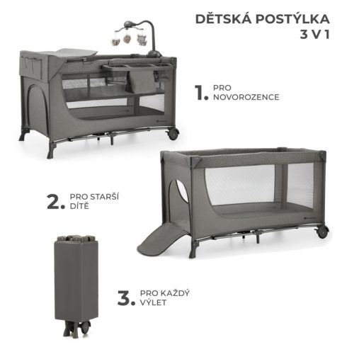 Kinderkraft JOY 2 multifunkciós utazóágy - Dark grey 
