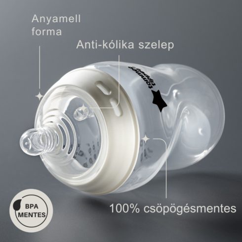 Tommee Tippee Natural Start 2*260ml cumisüveg 0+ - kék (béka&kacsa mintával)