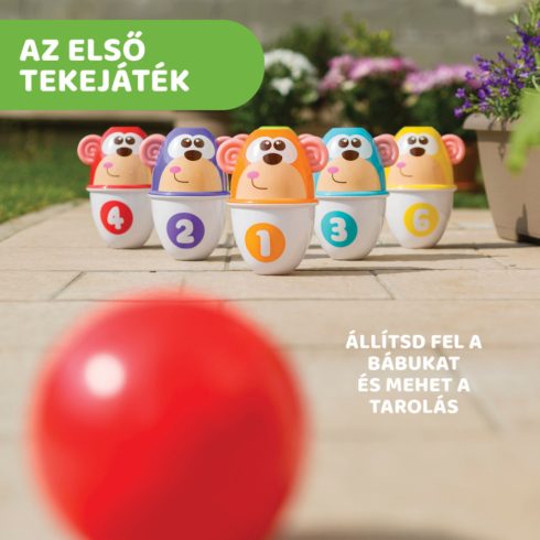 Chicco Monkey Strike - majmos bowling és építőjáték 18hó+