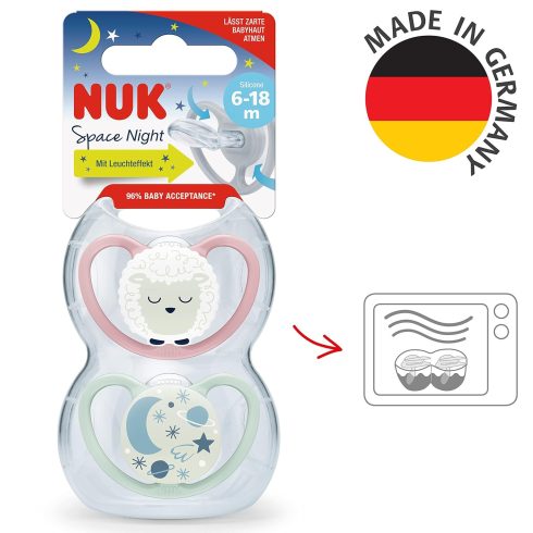 NUK  Space Night szilikon cumi 2db 6-18 hó - bárány /égitestek