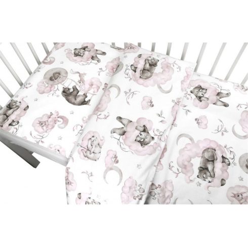 Baby Shop 2 részes babaágynemű - Felhőn alvó állatok rózsaszín 