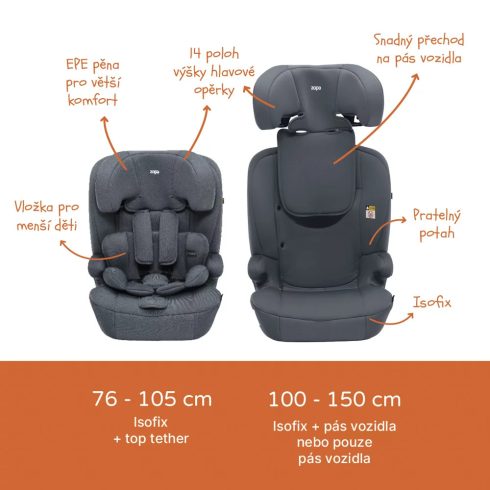 Zopa Alfa i-Size Isofix
gyerekülés 76-150cm - Black