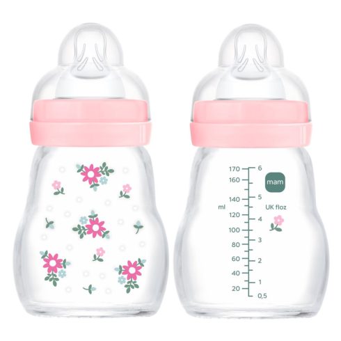 Mam  Feel Good 170ml Premium üvegből készült cumisüveg Lassú átfolyás 0+hó - rózsaszín 