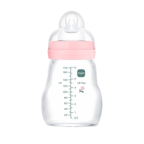 Mam  Feel Good 170ml Premium üvegből készült cumisüveg Lassú átfolyás 0+hó - rózsaszín 