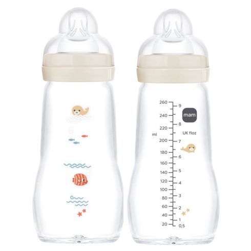 Mam  Feel Good 260ml  Premium üvegből készült cumisüveg Közepes átfolyás 2+ hó (bézs foka)