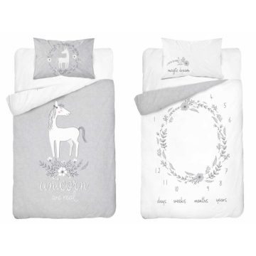 Bambusz ágynemű huzat 100*135 cm - Szürke unikornis