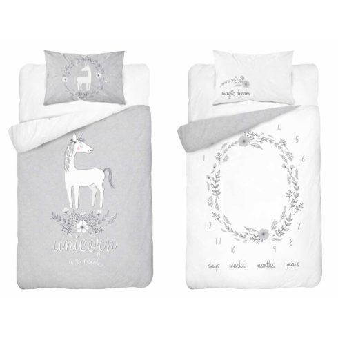 Bambusz ágynemű huzat 100*135 cm - Szürke unikornis