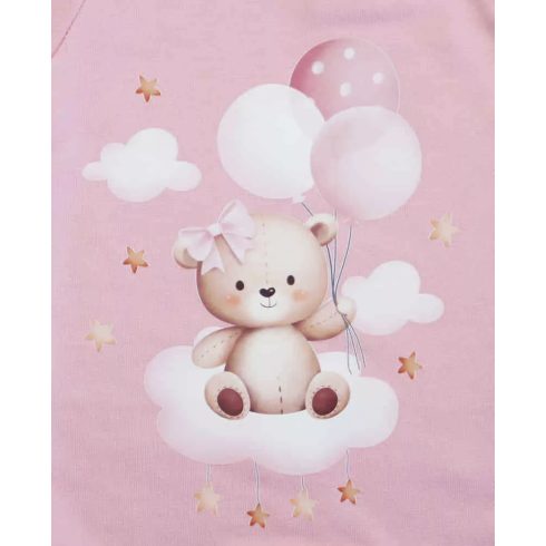 Belül bolyhos elöl patentos hosszú ujjú baba rugdalózó macis mintával púder (50)