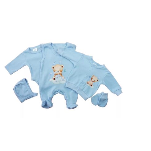 5 részes baba szett macis mintával kék (50)