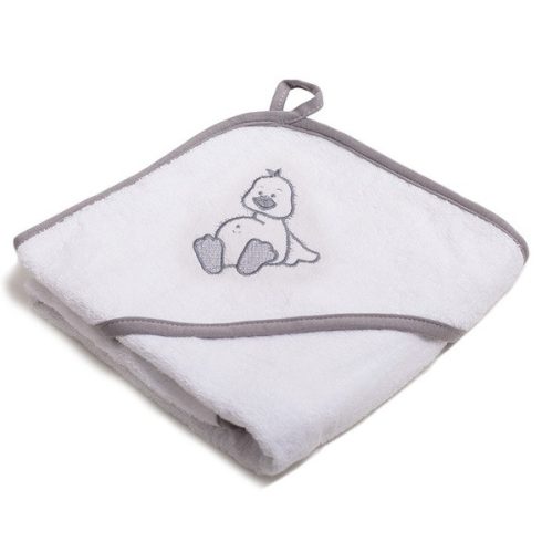 Vaganza hímzett fürdőlepedő, fürdetőkesztyűvel 110*110 cm - fehér/szürke kacsa