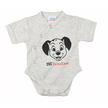   Rövid ujjú elöl patentos kisfiú body 101 kiskutya mintával  (50) - szürke 