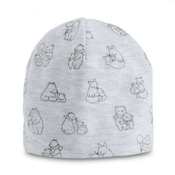   Kenguru Gold Dupla-pamut csecsemő sapka (56-62) - Szürke, állatos mintával