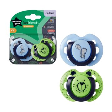   Tommee Tippee Fun Friends játszócumi 0-6 hó 2 db - kék/zöld