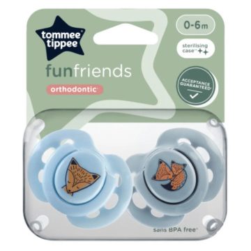   Tommee Tippee Fun Friends játszócumi 0-6 hó 2 db - kék/szürke