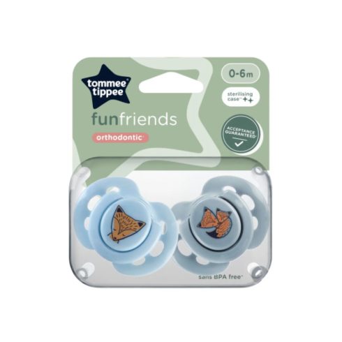 Tommee Tippee Fun Friends játszócumi 0-6 hó 2 db - kék/szürke